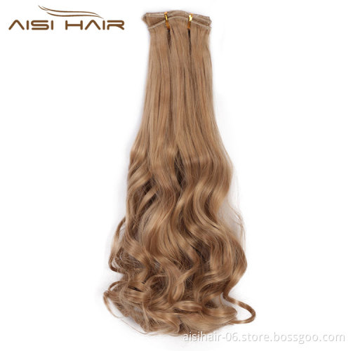 Aisi Hair Heat Resistant Full Head Hairpieces 8 Pcs 18 Clips Long Wavy Hair Extensions Brown Blonde Hair Extensions